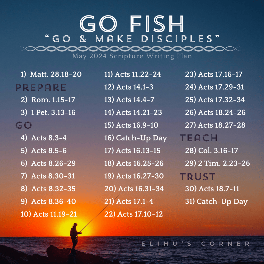 Go Fish: May 2024 Scripture Writing Plan – Elihu's Corner